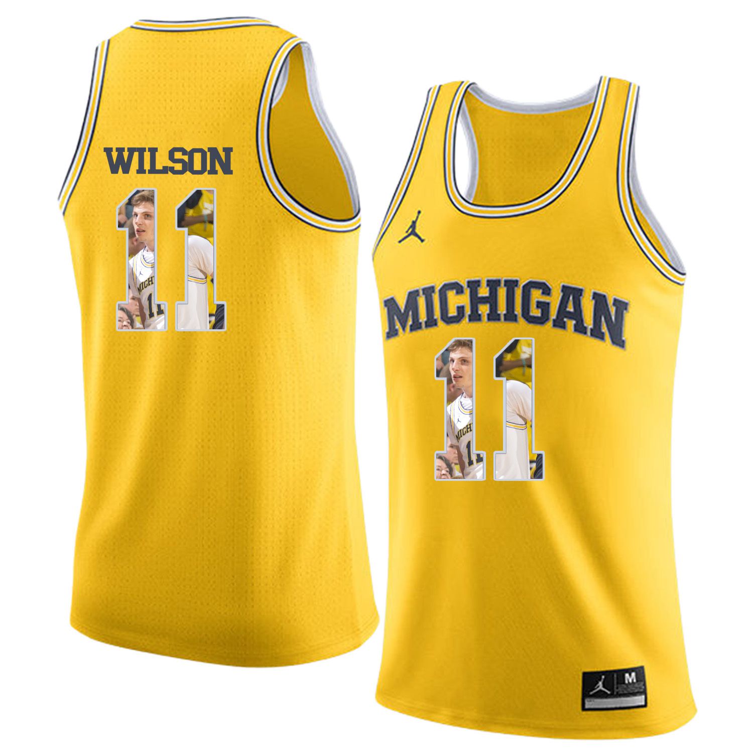 Men Jordan University of Michigan Basketball Yellow #11 Wilson Fashion Edition Customized NCAA Jerseys->customized ncaa jersey->Custom Jersey